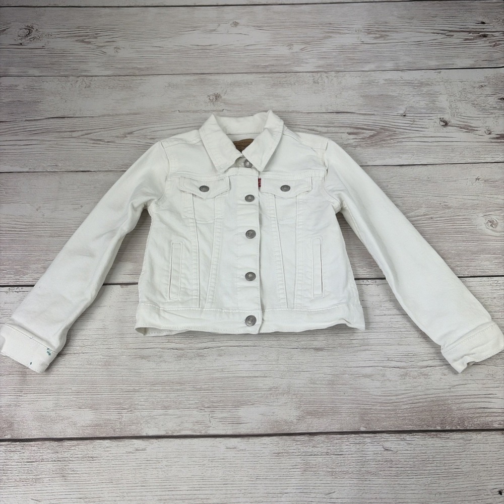 Levi's Kids Girl's 6 White Denim Jacket With Snap Button Closure